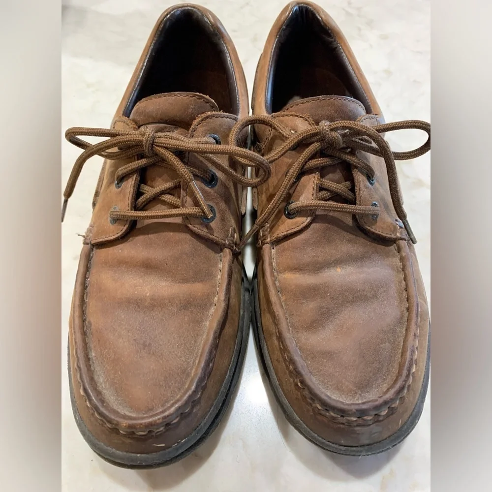 Rockport Brown Leather Lace Up Boat Shoes Sz 10